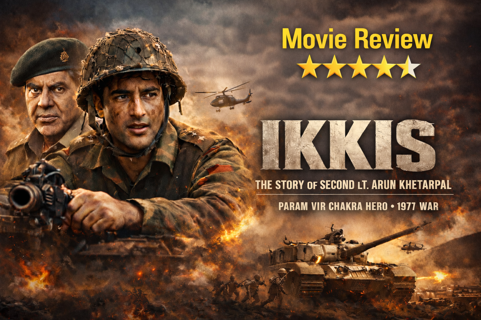 Ikkis movie review featured image showing Second Lt. Arun Khetarpal, Param Vir Chakra hero of the 1977 war